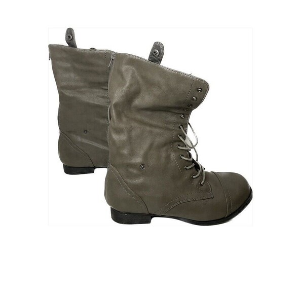 Twisted Gray Cap Toe Lace Up Back Zip Fold Down Riding Combat Boots SZ 10 - Picture 5 of 5